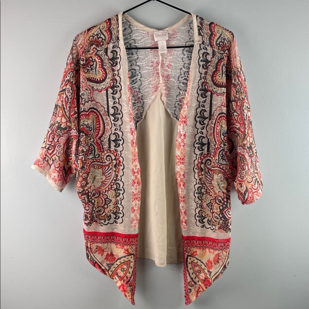 Chico's Paisley Open Front Kimono Cardigan Size 1 (Medium)